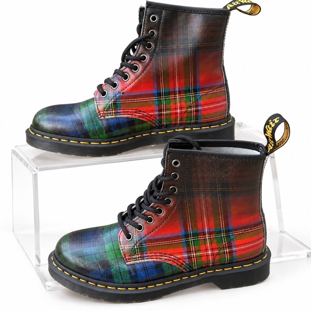 Dr Martens 1460 McMarten Tartan Plaid Leather Boots Womens 8 Mens 7 Rare